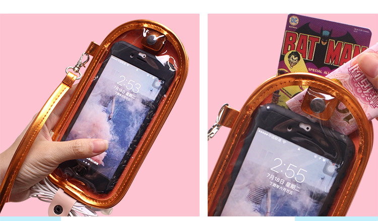 オリジナル携帯スマホジャケット通用収納バッグ ネックストラップ付きアイスクリーム デザイン旅行インスタ映えPU透明クリア アイフォンGalaxy Note8
