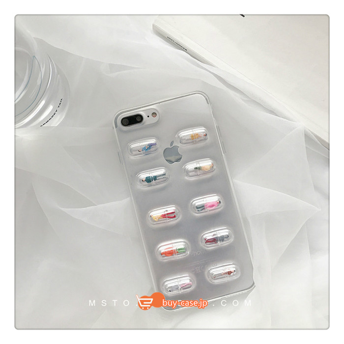 面白いカワイイ立体薬カプセルiPhoneXケース人形フィギュア入れアイフォンX携帯カバー7透明