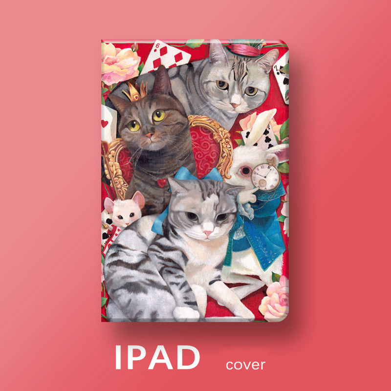ケース猫2018iPad 9.7インチ可愛いネコ10.5Pro/Air1/2mini3/4タブレットカバー高級レザー製ねこ柄
